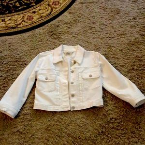 White denim 3/4 length sleeves.